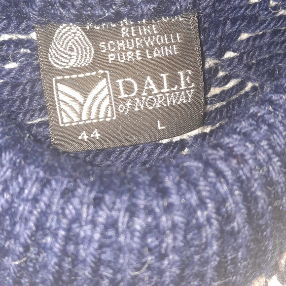 DALE OF NORWAY Wool Sweater Nordic Fair Isle Vintage Knit Navy Blue Cream L 44 - Picture 7 of 9